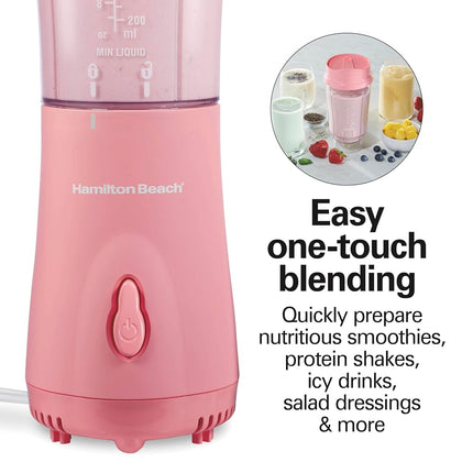 Hamilton Beach Personal Blender for Smoothies & Protein Shakes, Portable Single Serve Blender with Travel Lid, 14 oz BPA-Free Jar, 175W, Compact Countertop Blender Coral, 51171