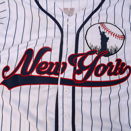 Stitched New York 99 Baseball Jerseys Shirts Hip Hop Button Down Men's Clothing for Party Xmas Gift, White Pinstriped, S