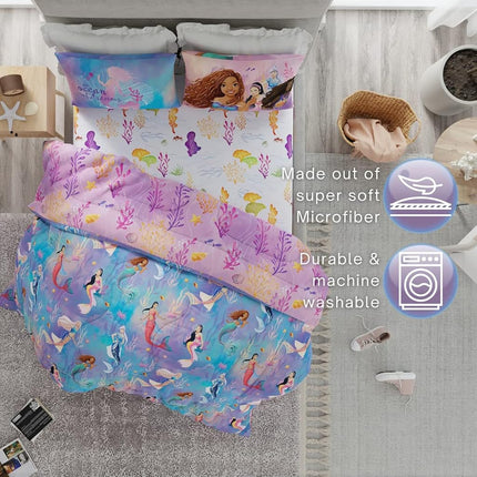 Franco Disney Princess Ariel La petite sirène Film d'action en direct Parure de lit super douce pour enfant avec housse de couette et drap, complète, (Produit sous licence 100 % officielle)