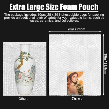 Dunzoom 10 Pack 28 * 39 Inch Extra Large Bubble Pouches Clear Bubble Pouch Wrap Bags for Packing Shockproof Cushioning Wrap Bag for Shipping Moving Fragile Dishes China Plates Painting Fragile Items
