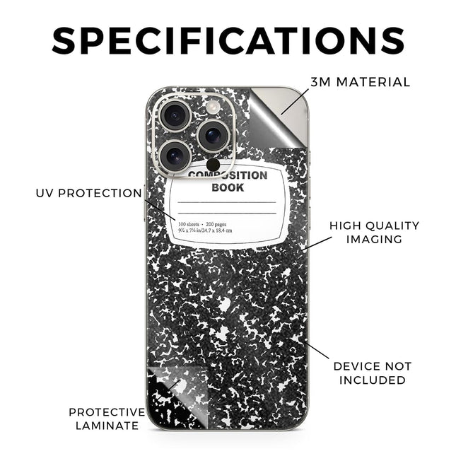 Glossy Glitter Phone Skin Compatible with Apple iPhone 16 Pro Max - Composition Book - Premium 3M Vinyl Protective Wrap Decal Cover - Easy to Apply | Crafted in The USA by MightySkins