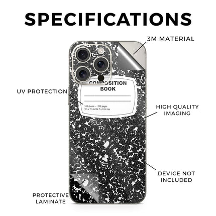 Carcasa de teléfono con purpurina brillante compatible con Apple iPhone 16 Pro Max - Cuaderno de composición - Envoltura protectora de vinilo 3M de primera calidad - Fácil de aplicar | Fabricado en EE. UU. por MightySkins