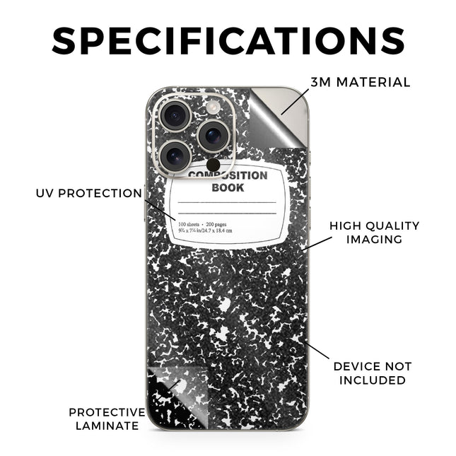 Glossy Glitter Phone Skin Compatible with Apple iPhone 16 Pro Max - Composition Book - Premium 3M Vinyl Protective Wrap Decal Cover - Easy to Apply | Crafted in The USA by MightySkins