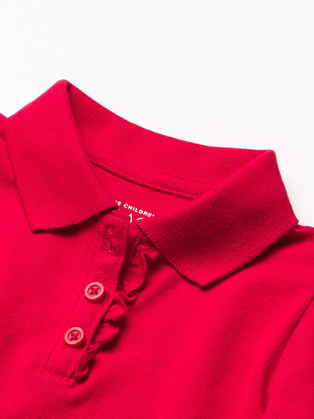The Children's Place Toddler Girls Long Sleeve Ruffle Pique Polo, Ruby Single, 4T