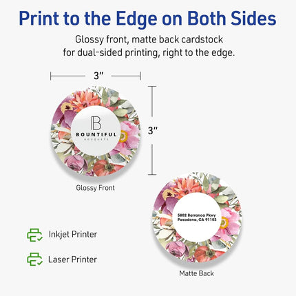 Avery Printable Round Cards, Sure Feed Technology, 3" Diameter, Glossy White Cardstock, Print-To-The-Edge, Laser/Inkjet Printable, 300 Total, Great for Business Messaging
