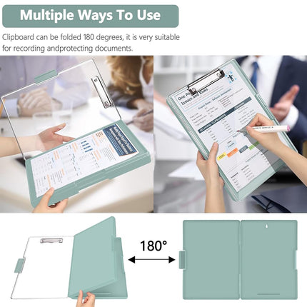 Clipboard with Storage,Heavy Duty Clip Boards 8.5x11 with 2 Storage Case,Clear Visible Top Panel Storage Clipboards,Side Open Clip Boards,Nursing Clipboard Folder Case for Office Supplies-Dark Green