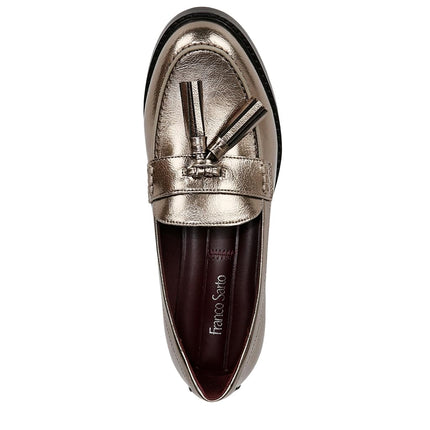 Franco Sarto Mocassins Femme Carolynn Low Slip on à Pompom, Métallisé Étain, 5.5