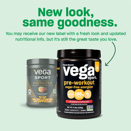 New Vega Sport Sugar Free Energizer Strawberry Lemonade (35 Servings, 4.3 oz) - Vegan, Keto-Friendly, Gluten Free, Sugar Free, All Natural, Pre Workout Powder, Non GMO