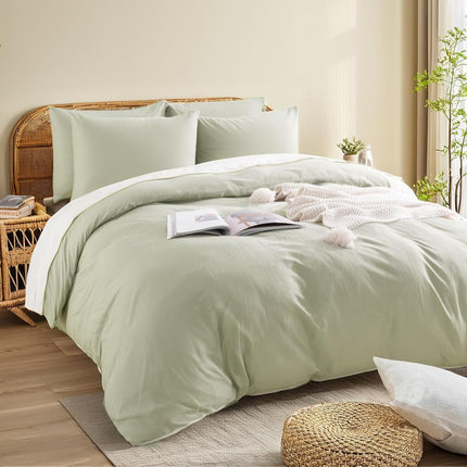 NEXHOME PRO Twin Duvet Cover Set – 100% Certified Organic Cotton with Washed Feel & Linen-Like Texture, Comfortable & Breathable, Home Bedding Set Sage Green (No Comforter)