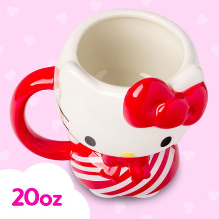 Silver Buffalo Sanrio Hello Kitty Christmas Holiday Candy Cane Dress 3D Sculpted Ceramic Mug, 20 Ounces