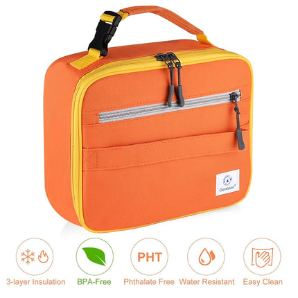 2 Packs Insulated Soft Lunch Bag with Double Zipper - Sturdy, Freezable and Reusable for Kids, Men - for School, Work, Outdoor (B-2pk Blue+Orange)