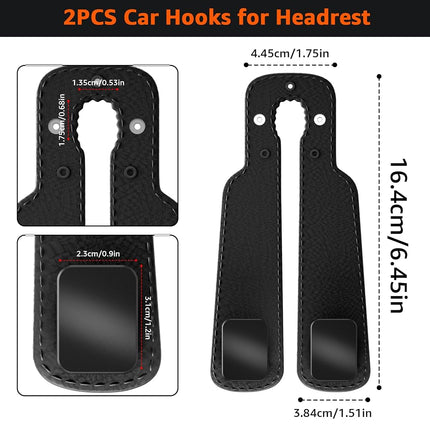 Geyrut Headrest Hooks For Car, Multifunctional Car Purse Hook Leather Car Seat Back Storage Hook Double Metal Hooks Car Hangers for Seat, Car Organizers (2 Pack, Black)