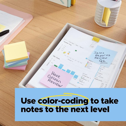 Post-it 100% Recycled Paper Super Sticky Pop-up Notes, 18 Sticky Note Pads, 3 in. x 3 in., Wanderlust Pastels Collection, New Year Organization or Second Semester School Supplies