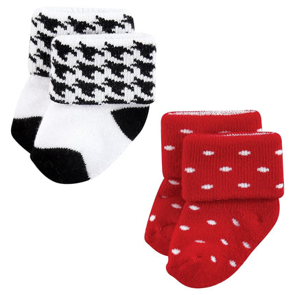 Hudson Baby Baby Girls' Cotton Rich Newborn and Terry Socks, Mom and Dad Girl Red Black 12-pack, 0-6 Months