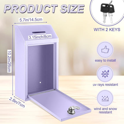 Yaocom Metal Donation Box Collection Box Safe Suggestion Box with Lock Wall Mounted Mailbox Delivery Ballot Box Key Box for Home Office Outdoor Door (Morandi Purple,10.24 x 5.71 x 2.95 Inch)