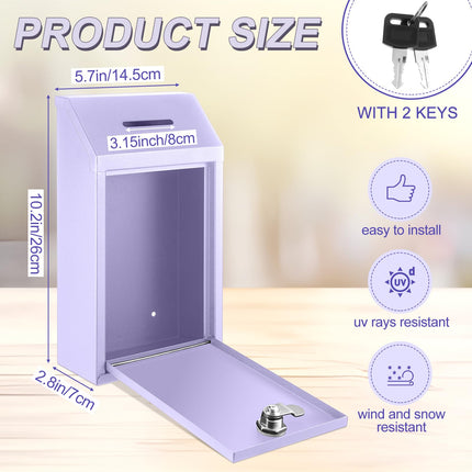 Yaocom Metal Donation Box Collection Box Safe Suggestion Box with Lock Wall Mounted Mailbox Delivery Ballot Box Key Box for Home Office Outdoor Door (Morandi Purple,10.24 x 5.71 x 2.95 Inch)