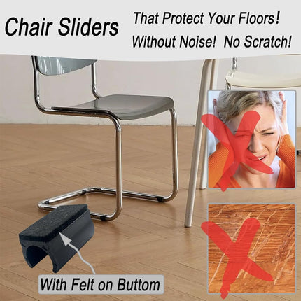 Rectangle U Shaped Chair Leg Tips Caps with Felt Pads,Furniture Feet Protectors Slide Smoothly Glides No Scratches No Noise Protect Hardwood Floors, Fit Diameter 22mm Metal Tubular Legs (Black 8Pack)