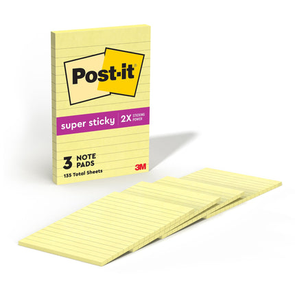 Post-it Super Sticky Lined Notes, 4 Sticky Note Pa