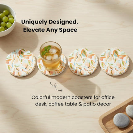 Ceramic Absorbent Coasters Set of 6 with Holder, Marble DrinkCoasters for Coffee Table, Water-Absorbing Stone Coasters (Impressions)
