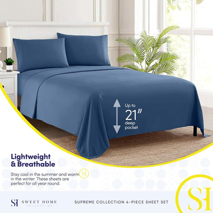 Full Size Sheet Sets - Breathable Luxury Sheets with Full Elastic & Secure Corner Straps Built In - 1800 Supreme Collection Extra Soft Deep Pocket Bedding, Sheet Set, EXTRA DEEP pocket - Full, Denim