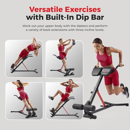 Sunny Health & Fitness Multi-Function Roman Chair Bench with Dip Station