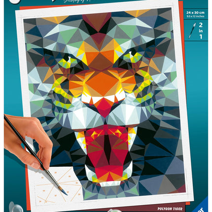Ravensburger CreArt 23514 Polygon Tiger Painting by Numbers Adults, DIY Painting Set with Brush and Acrylic Paints, Gift for Women and Men, Painting for Adults