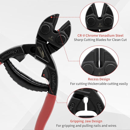 HOUSERAN 8 Inch Mini Bolt Cutters, Small Bolt Cutter with Spring & Recess