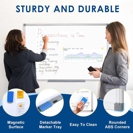 SWANCROWN Whiteboard 60x45 cm, Magnetic Whiteboard, Silver Aluminum Frame