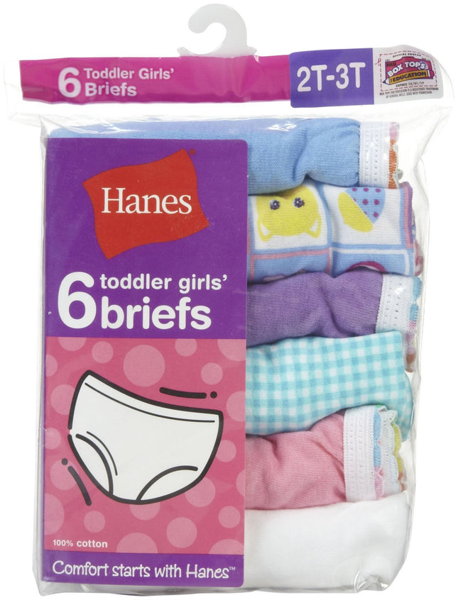 Hanes Lot de 6 Culottes pour Petites Filles, Couleurs Assorties, 2/3