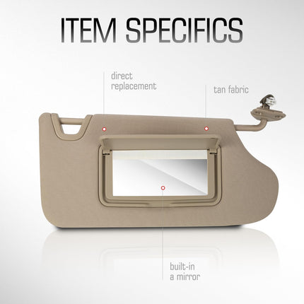 Pare-soleil beige DNA MOTORING (côté passager) compatible avec Nissan Altima 2013-2018, ZTL-Y-0324-BE