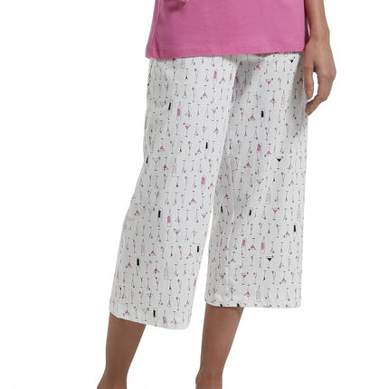 HUE Women's Printed Knit Capri Pajama Sleep Pant Pyjama Bottoms, White Dwink, M