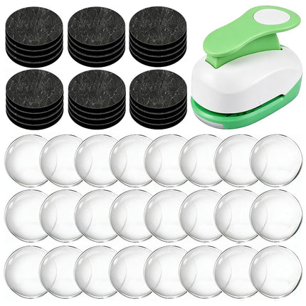 65pcs 1.2 Inch DIY Fridge Glass Magnets Craft Set Include 1.2“ Paper Punch,Craft Magnet with Adhesive Backing and Clear Glass Cabochons for Refrigerator (32 Sets,1.2 in/30mm, Round)
