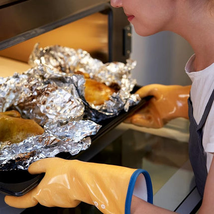 LANON Protection wahoo Liquid Silicone Smoker Oven Gloves, Food-Contact Grade, Heat Resistant Gloves for Cooking, Grilling, Baking, Yellow, M/8