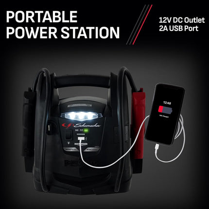 Schumacher SJ1330 Rechargeable AGM Jump Starter for Gas, Diesel Vehicles - 1000 Amps with Air Compressor and 12V DC, USB Power Station