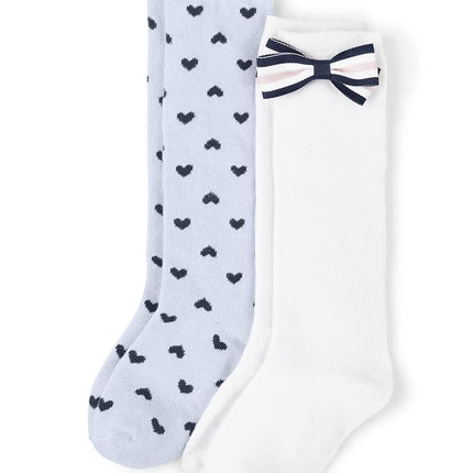 Gymboree Baby Girls' and Toddler Knee Socks 2-Pack, White Box/Blue Heart 2 Pack, 10-12