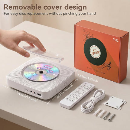 CD Player Portable : CD Players for Home Bluetooth 1800mAh Rechargeable Desktop Wall Kegaudio HiFi Speakers with Dust Cover LCD Screen Display FM Radio USB AUX Jack Remote Control (Light White)