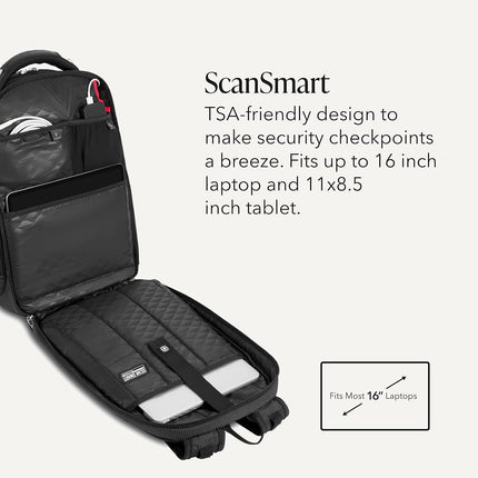 SWISSGEAR Travel Tech Elite USB ScanSmart Laptop Backpack Fits up to 16-Inch Laptop with TSA Lay-Flat for School & Trips, Black Dot, 18-Inch