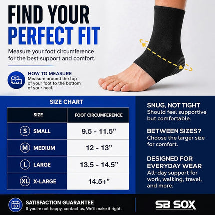 SB SOX Compression Ankle Brace (Pair) – Great Ankle Support That Stays in Place – for Sprained Ankle and Achilles Tendon Support – Perfect Ankle Sleeve for Sports, Any Use (Black/Gray, X-Large)