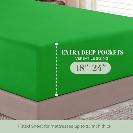 Elegant Comfort 1500 Premium Hotel Quality 18-24 Inches Deep - Extra Deep Pocket Single Fitted Sheet for High Mattress, Luxury and Softest, Smart Pocket - Wrinkle Free, Queen, Emerald Green