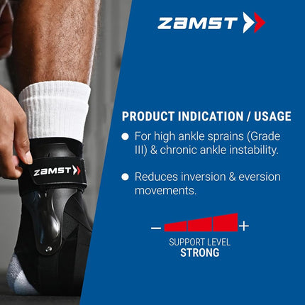 Zamst A2-DX Black Ankle Brace for Sports - Breathable Sports Ankle Support for Men and Women with Guard Stabilisers for High-Grade Ankle Sprain - Right, X-Large