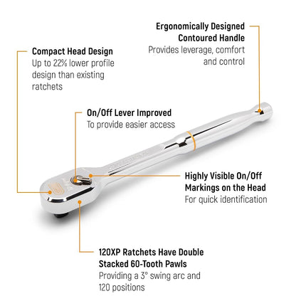 GEARWRENCH 2 Piece 1/4" and 3/8" Drive 120XP Extra Long Handle Full Polish Teardrop Ratchet Set | 81271XP