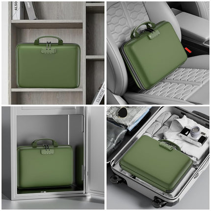 DocSafe Fireproof File Organizer with Lock, Hard-Shell Case Fireproof Document Box with 13 Pocket Accordion File Folder, Portable Home Office Travel Safe Storage for Important Documents Laptop Green