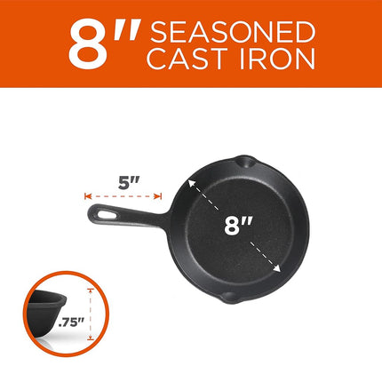Cast Iron Skillet Pan 3-Piece Set ? Round Cast Iron Skillet 8 inch 10 inch and 12 inch Pre-Seasoned Cast Iron Cookware by Commercial Chef