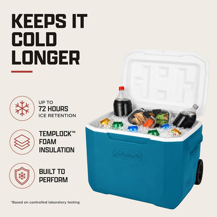 Coleman Chiller Series 60qt Wheeled Insulated Portable Cooler, Ice Retention Hard Cooler with Heavy Duty Wheels and Handle