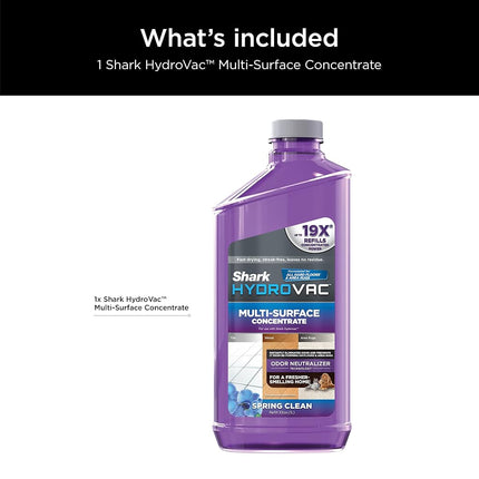 Concentré multi-surfaces Shark WDCM30 HydroVac de 975 ml avec technologie neutralisatrice d'odeurs, compatible avec les nettoyeurs 3-en-1 HydroVac, pour tous les sols durs scellés et tapis, parfum Spring Clean, violet