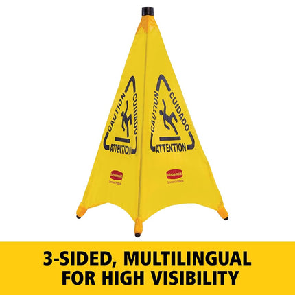 Rubbermaid Commercial Products Wet Floor Pop-Up Safety Cone | Collapsible 4 Sided Plastic Warning Sign | 76 cm, Yellow