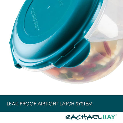 Rachael Ray Leak-Proof Nestable Container Food Storage Bin Set, 10-Piece Round, Teal Lid