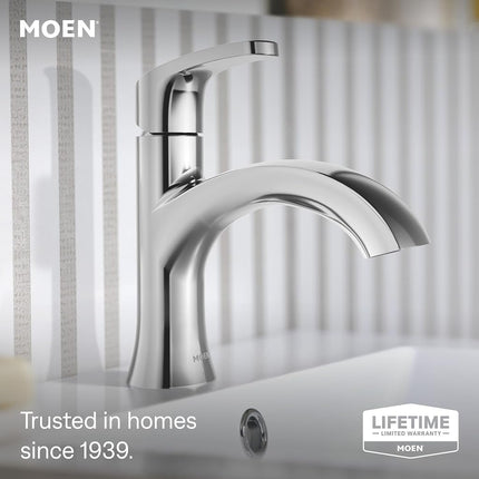 Moen Karis One-Handle Bathroom Sink Faucet, One Hole Lavatory Faucet with Drain Assembly and Optional Deck Plate, Chrome, 84346