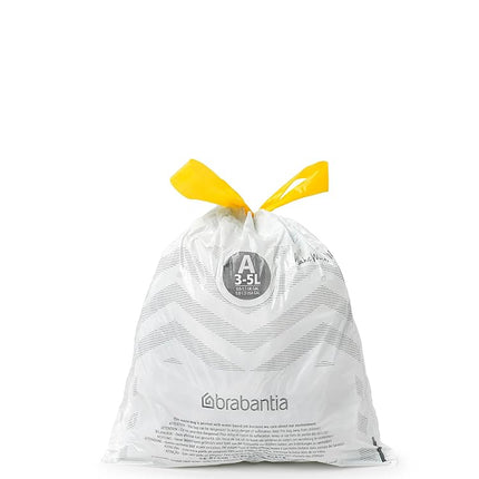 Brabantia PerfectFit Bin Liners Multipack (Size A/3 Litre) Thick Plastic Trash Bags with Tie Tape Drawstring Handles (200 Bags), White - Code a, (137648)