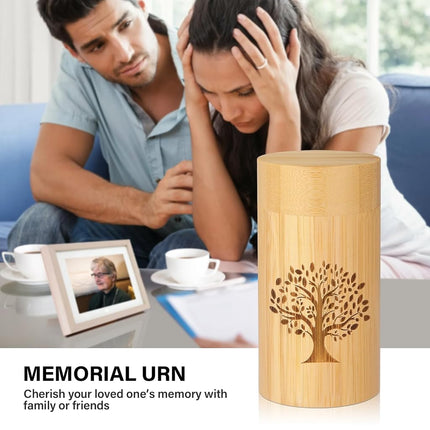 Small Urns for Human Ashes Keepsake with Tree of Life Pattern,Small Cremation Urns for Human Ashes Adult Male Female,Bamboo Scattering Tubes for Human or Pet Ashes,Hold Up to 7.5 Cubic Inches,Set of 2